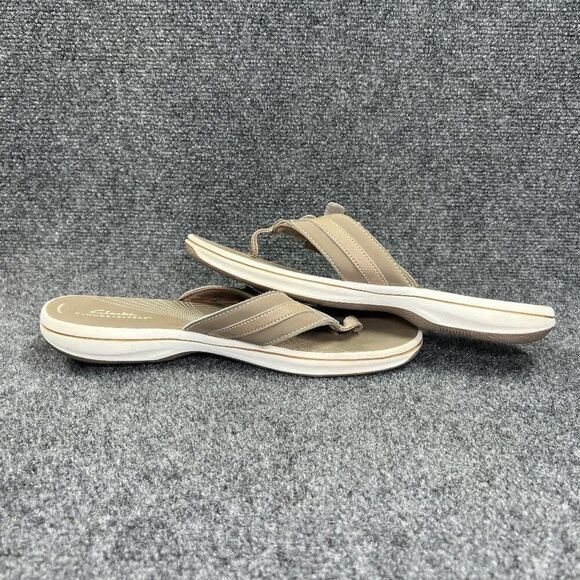 Clarks Cloudsteppers Sandals Women's 10 Tan Comfort Casual Toe Post Flip Flops - Picture 7 of 12